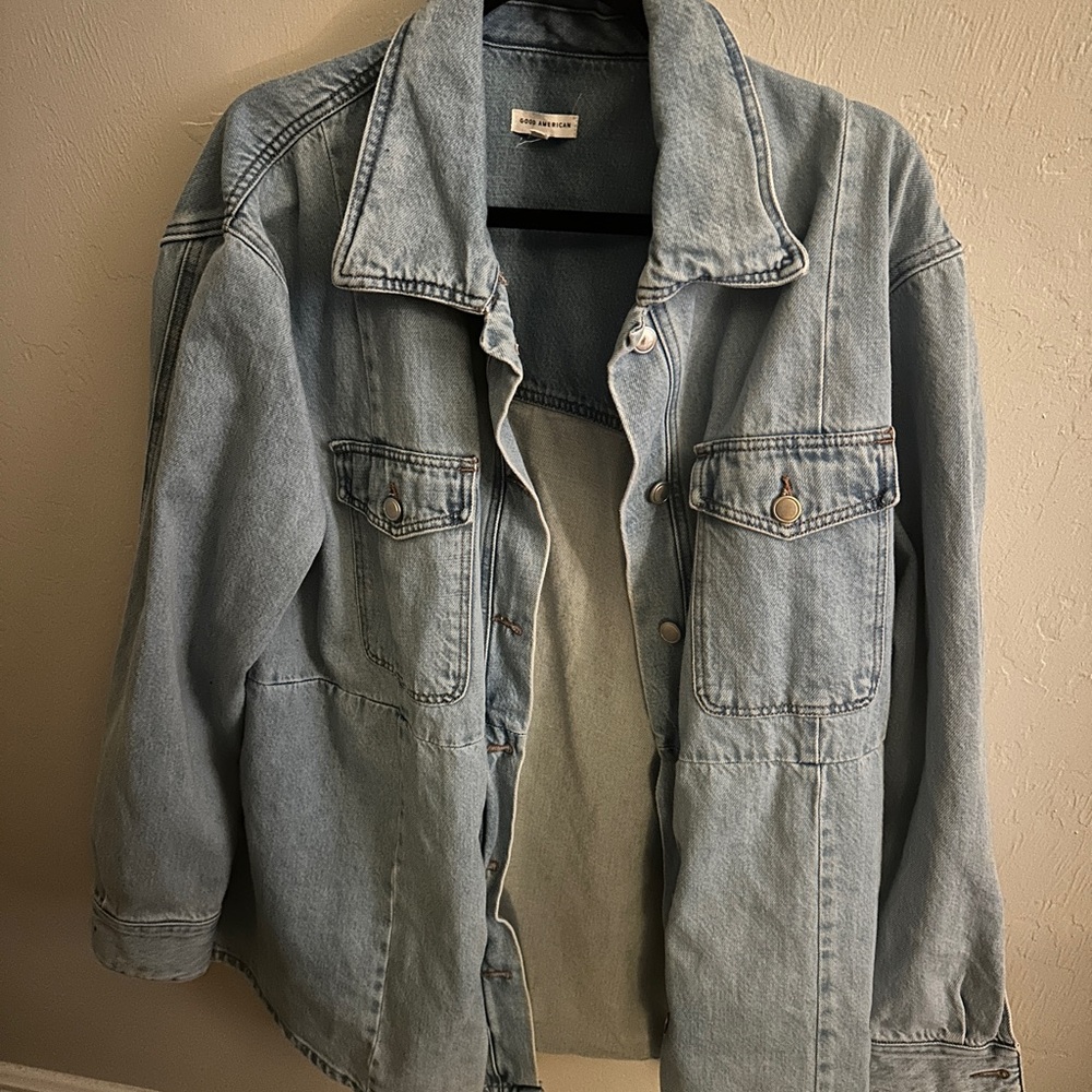 Good American Light Wash Denim Jacket - Light Blue